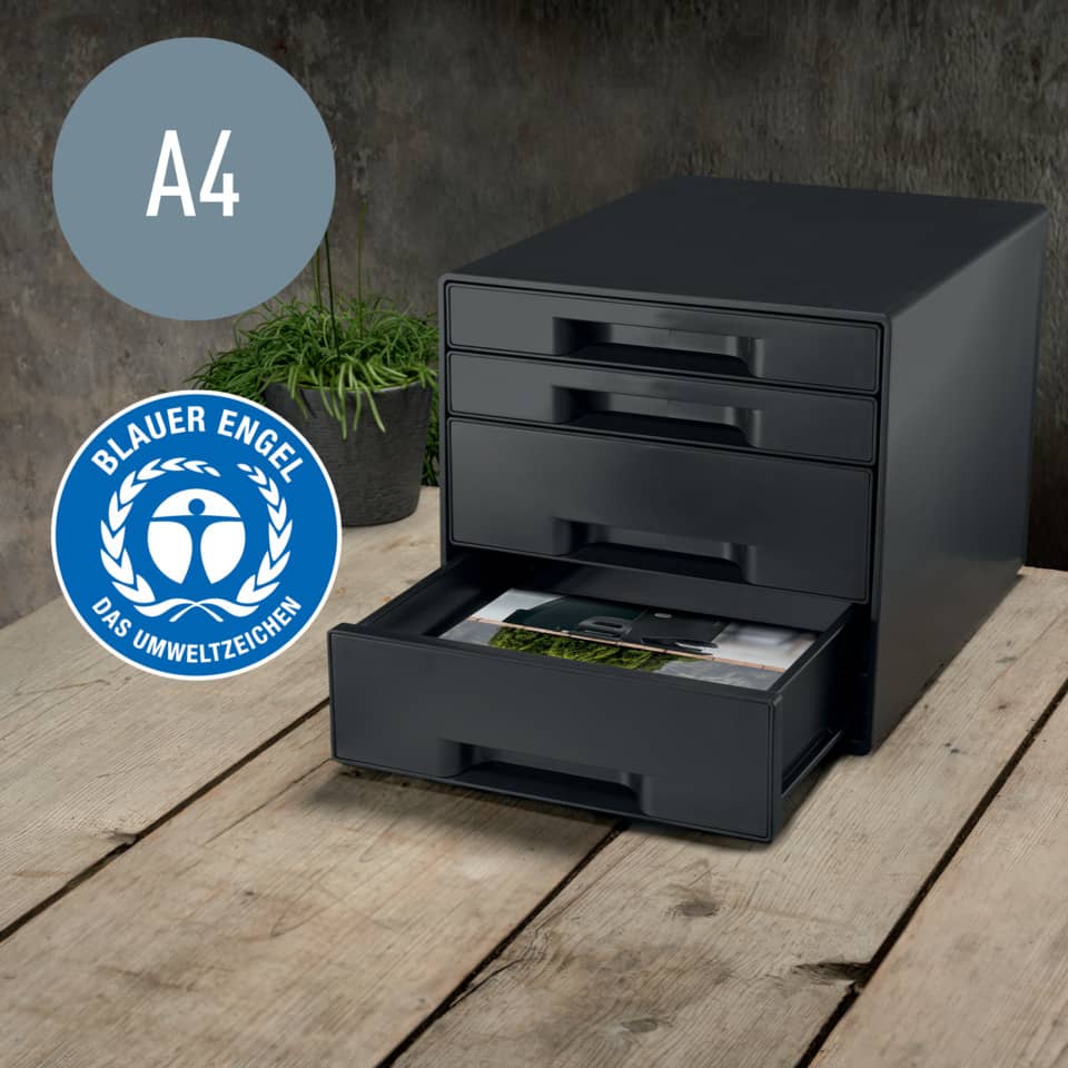 Schubladenbox Recycle CUBE, 4 Schubladen, Karton, schwarz LEITZ 5372-00-95