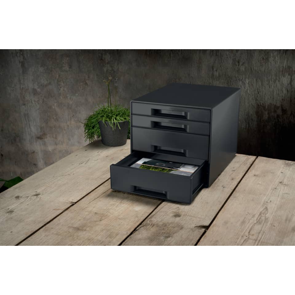 Schubladenbox Recycle CUBE, 4 Schubladen, Karton, schwarz LEITZ 5372-00-95