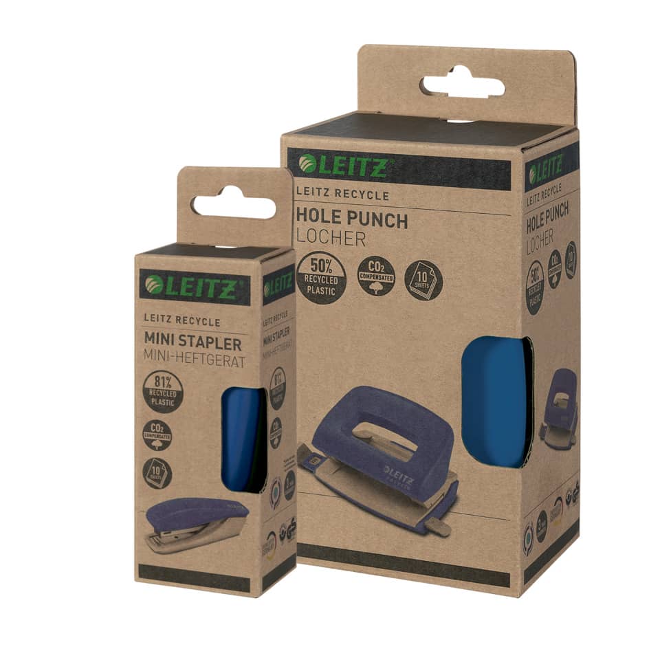 Heftgerät Mini NeXXt Recycle, 10 Blatt, Einlegetiefe 35 mm, blau LEITZ 5617-00-35