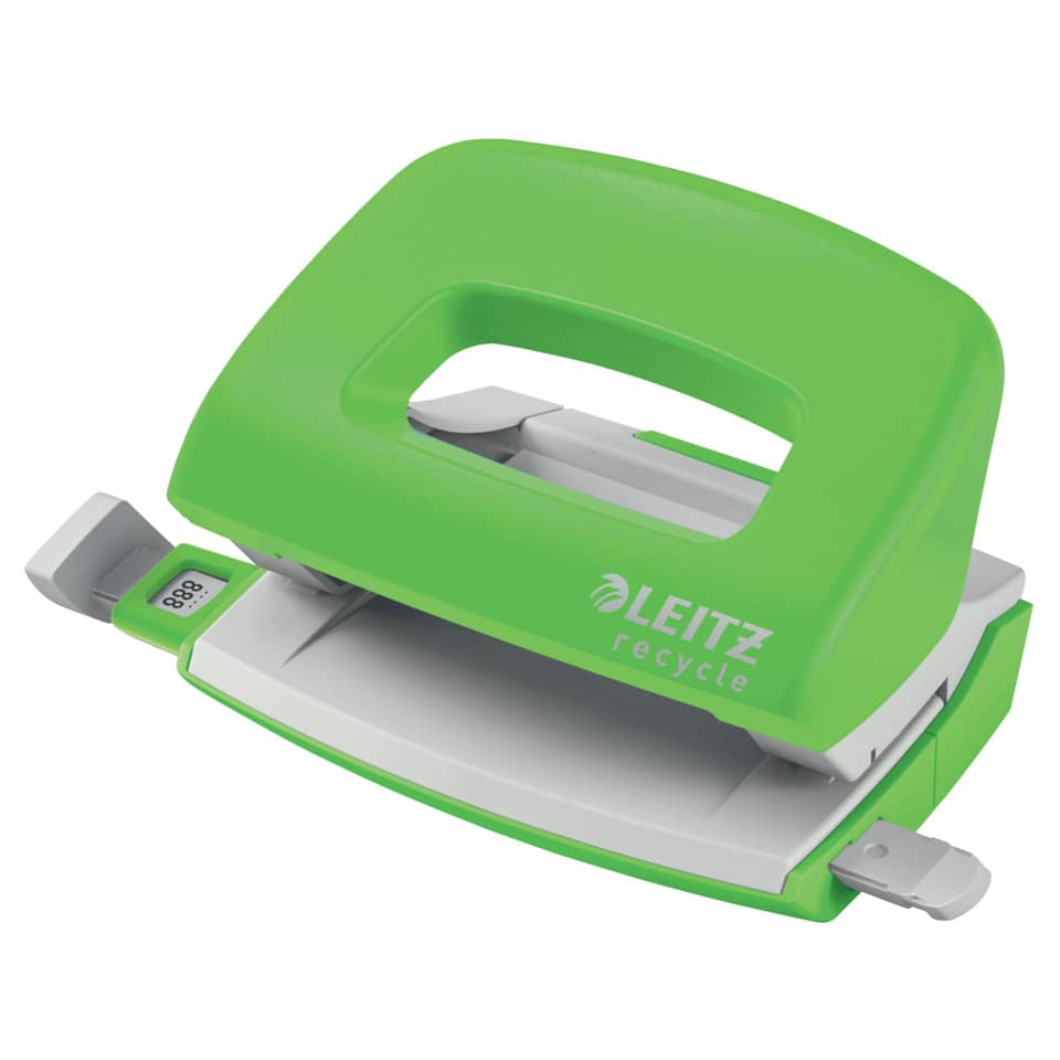 Locher Mini NeXXt Recycle, 10 Blatt, Anschlagschiene, Kunststoff, grün LEITZ 5010-00-55