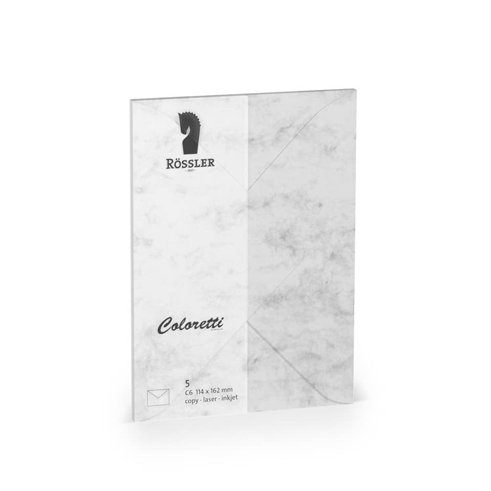 Briefumschlag Coloretti, C6, 80g/m², nassklebend, 5 Stück, grau marmora RÖSSLER 220705514 COLORETTI 220705514