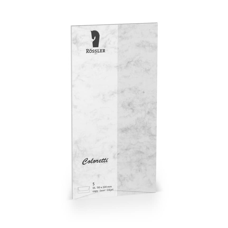 Briefumschlag Coloretti, DIN lang, 80g/m², nassklebend, 5 Stück, grau marmora RÖSSLER 220702514 COLORETTI 220702514