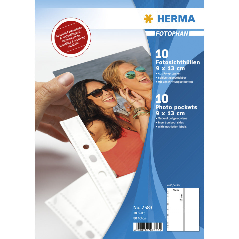 Fotosichthülle Fotophan, 9x13cm hoch, 10 Stück, weiß HERMA 7583 HERMA 7583 10 Stück