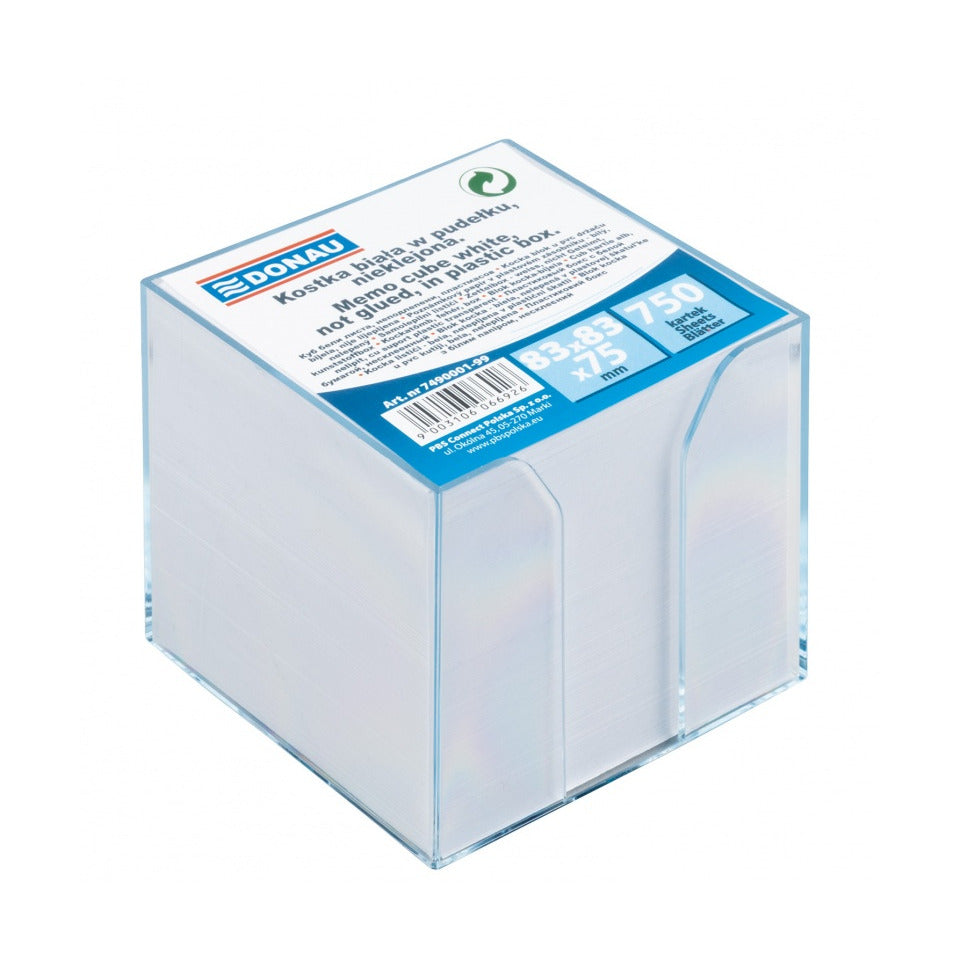 Zettelbox - gefüllt, 83 x 83 mm, 750 Blatt weiß, transparent DONAU 749001-99 DONAU 7490001-99 750BL weiß