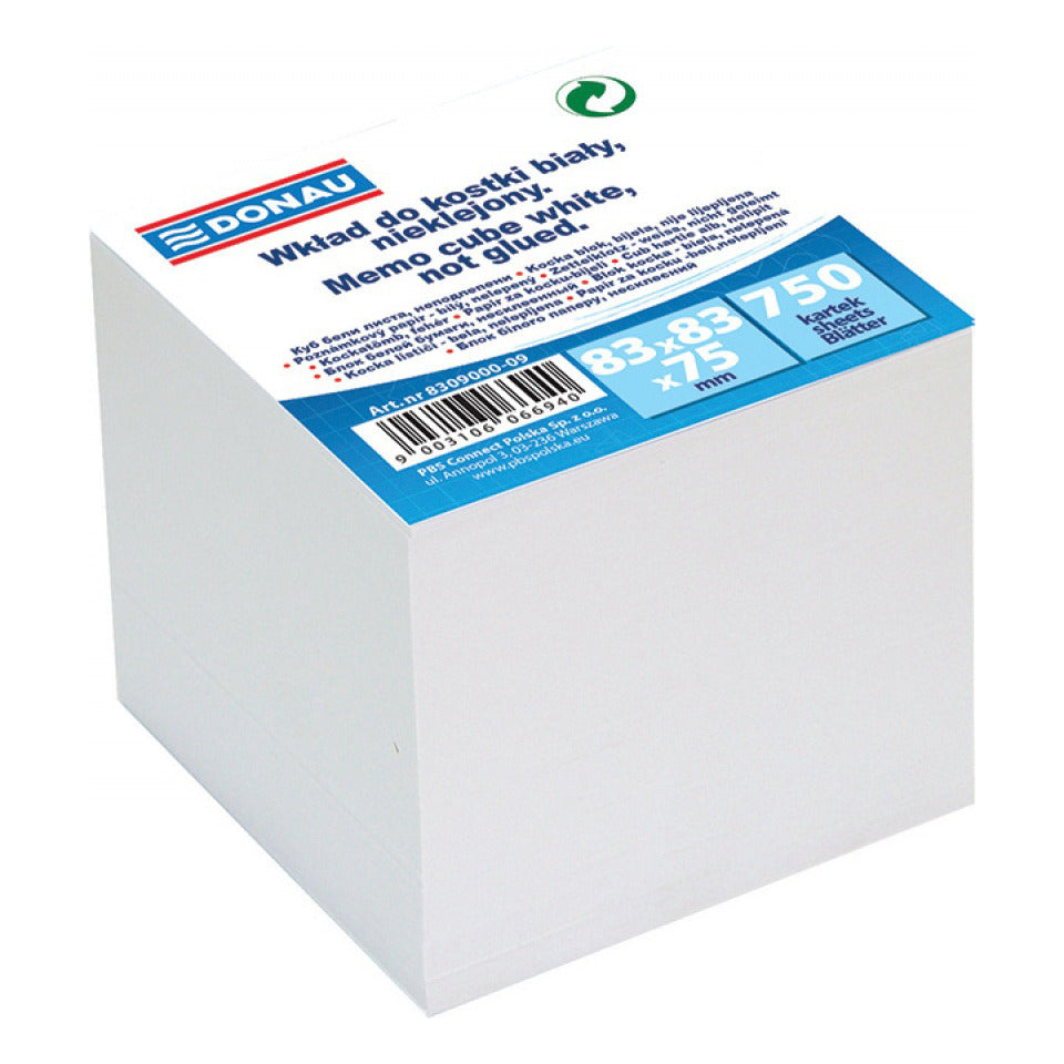 Zettelboxnachfüllung, 83 x 83 mm, 750 Blatt, weiß DONAU 8309000-09 DONAU 8309000-09 83x83mm lose