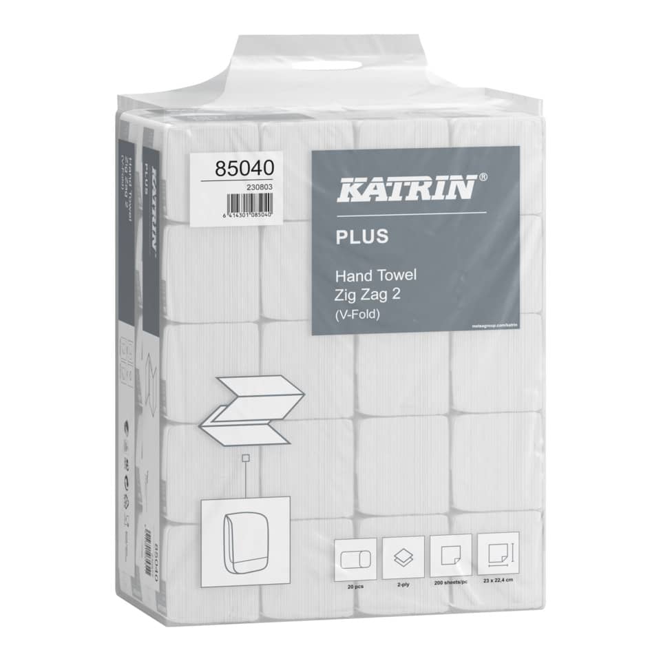 Falthandtuch V-Falz, 2-lagig, 20x200 Stück, hochweiß KATRIN 85040 KATRIN 85040 2-lagig Zick Zack