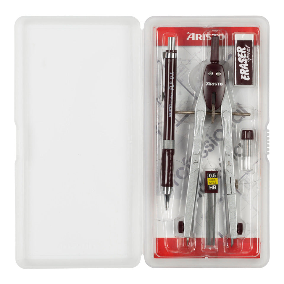 Schnellverstellzirkel Set College, FLP, Radierer, Minendose HB, Minen ARISTO AR80064 ARISTO AR80064 GZ Schul 1