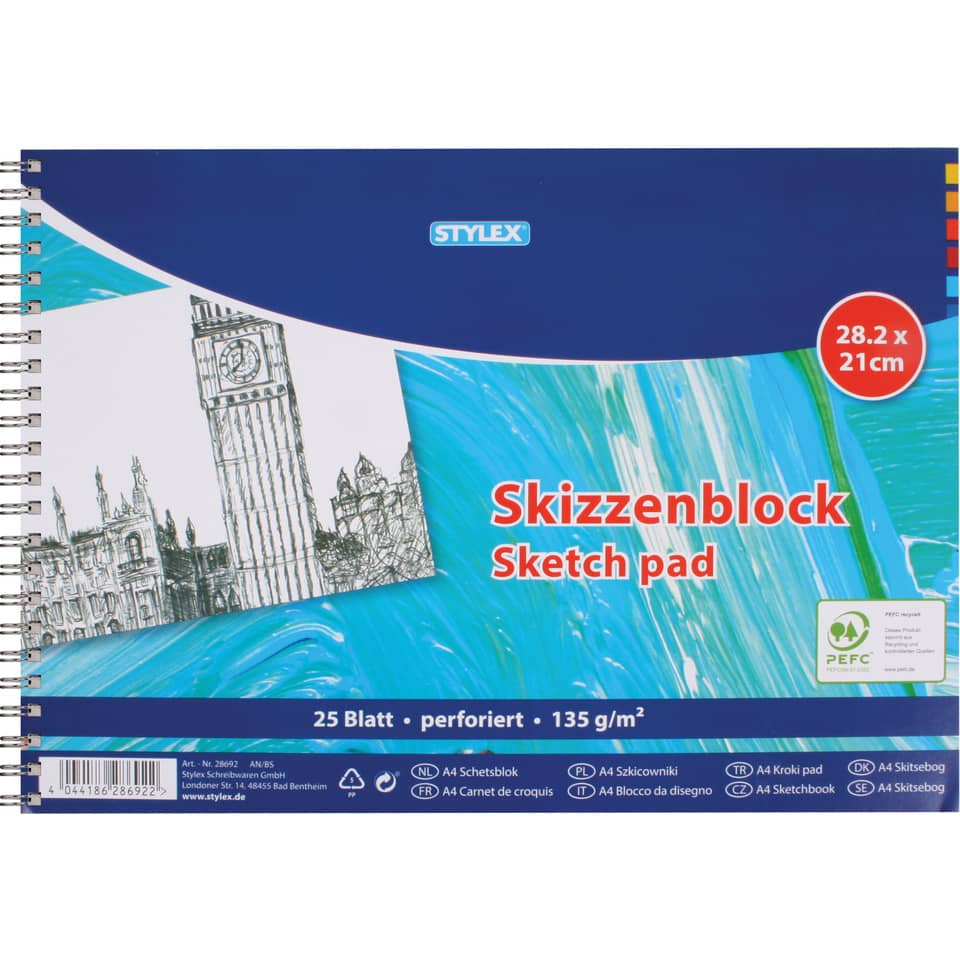 Skizzenblock, A4, 135g/m², 25 Blatt
 STYLEX 28692