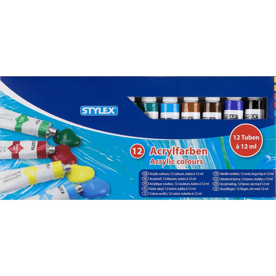 Acrylfarben, 12 Tuben à 12 ml STYLEX 28651