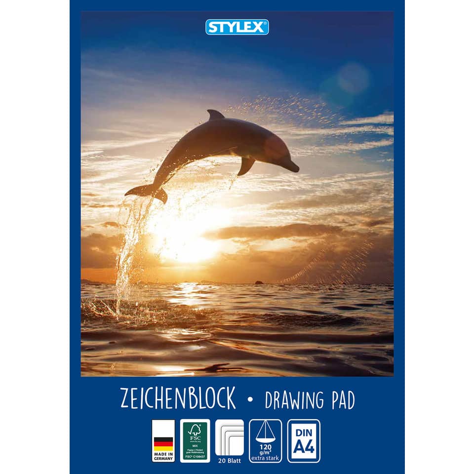 Zeichenblock, A4, 120g/m², kopfgeleimt, 20 Blatt, sortiert STYLEX 41302 STYLEX 41302 weiß kopfgeleimt