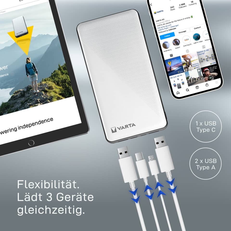 Ladestation Powerbank 20.000 mAh weiß VARTA 57978 101 111