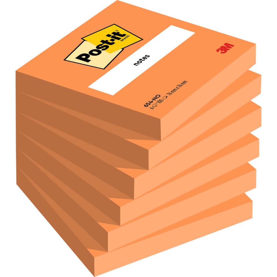 Haftnotizblock Notes neon, 76 x 76 mm, vitalorange, 100 Blatt POST-IT 654NOR POST-IT 654-NOR  100Bl