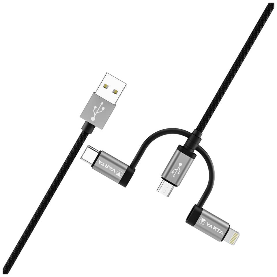 Ladegerät Speed Charge & Sync Kabel: 3in1 USB A auf Lightning/Micro/Typ C schwarz VARTA 57937 101 111 VARTA 57937 101 111 2m Peed Charge&Snyc