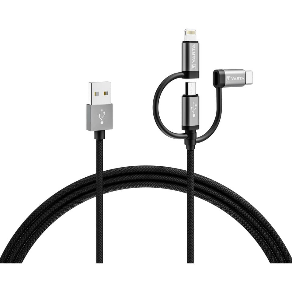 Ladegerät Speed Charge & Sync Kabel: 3in1 USB A auf Lightning/Micro/Typ C schwarz VARTA 57937 101 111 VARTA 57937 101 111 2m Peed Charge&Snyc
