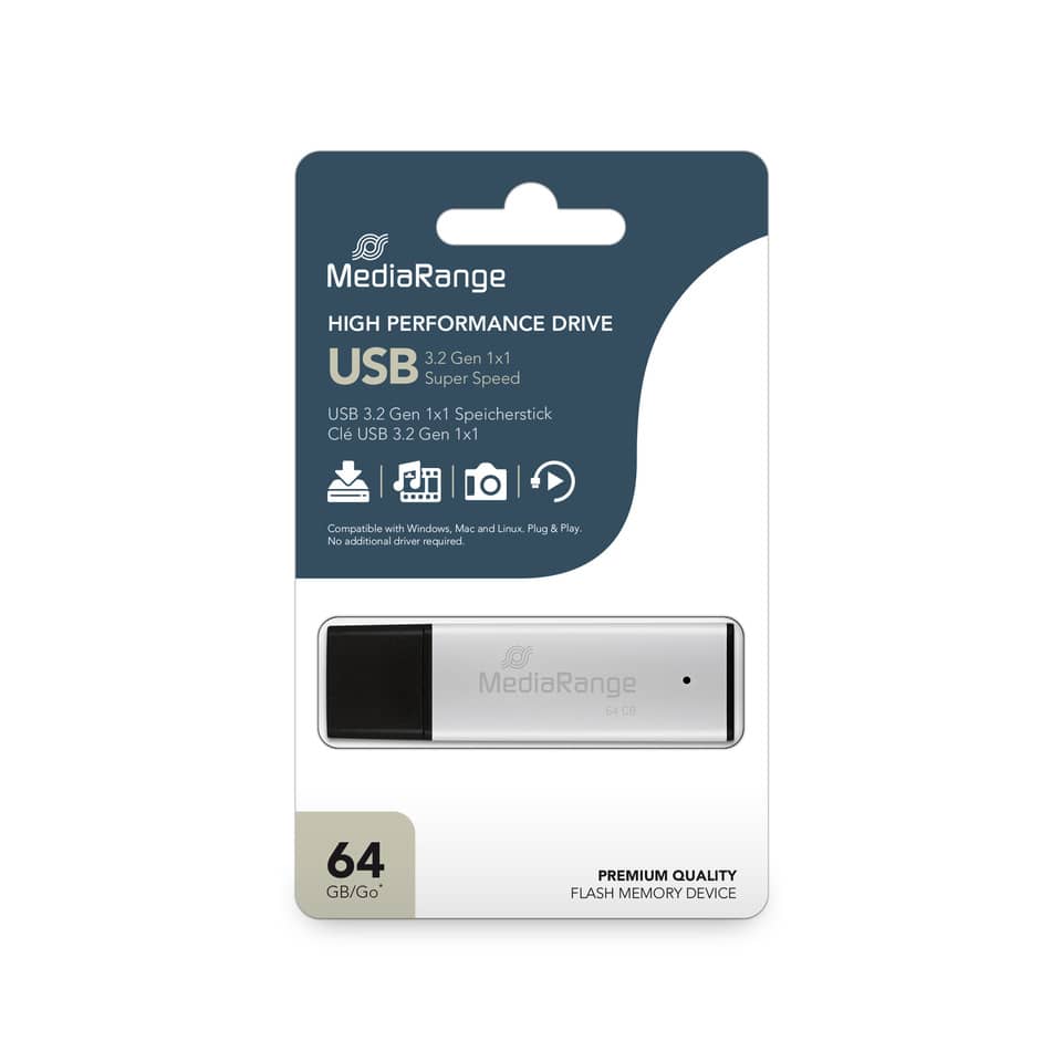 USB Stick 3.0, 64 GB, schwarz/silber MEDIARANGE MR1901 MEDIARANGE MR1901 64GB