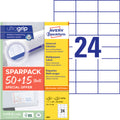 Universaletiketten, 70x37mm, 1560 Stück, weiß AVERY ZWECKFORM 6605 AVERY ZWECKFORM 6605 A4 mit ultragrip