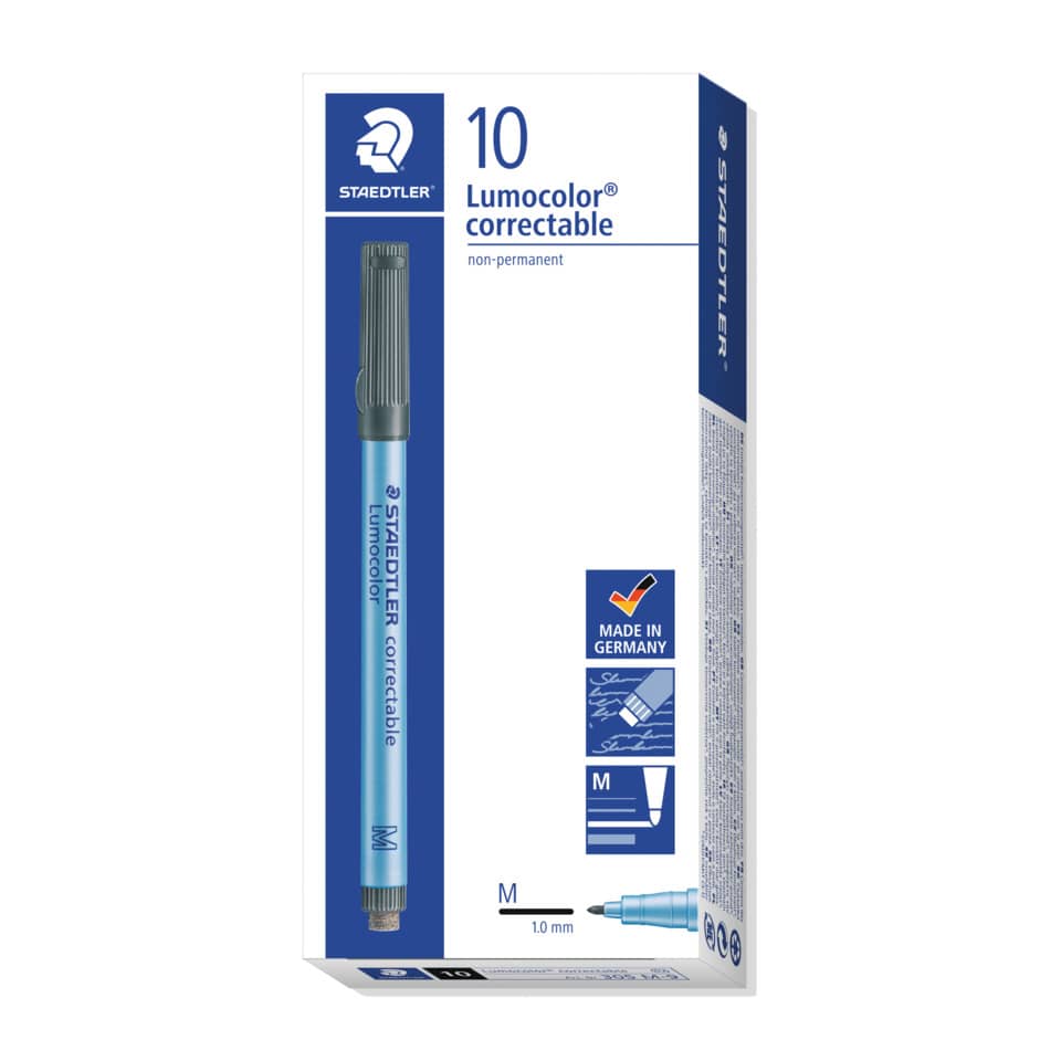 Folienstift Lumocolor® correctable, 1,0 mm, schwarz STAEDTLER 305 M-9 STAEDTLER 305 M-9 correctable