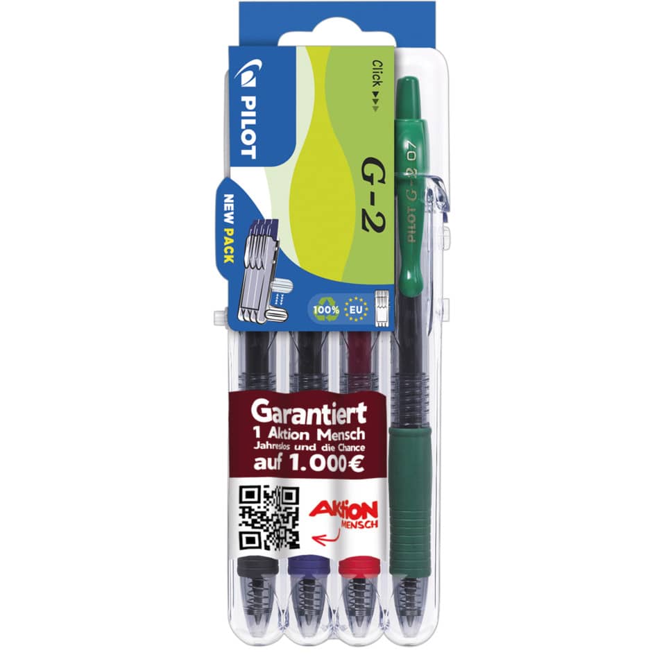 Gelschreiber G2-7, nachfüllbar, langlebig, 0.7mm (M), Eco-Set PILOT 2605S4E PILOT 2605S4E BL-G2-7-B/R/L/G-S4E Set2Go