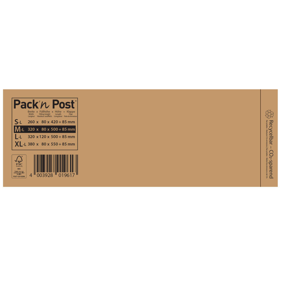 Versandtasche, 440 + 100 x 590 + 80 mm, 150 Stück, braun PACK'N POST 30117416 PACK'N POST 30117416   150ST