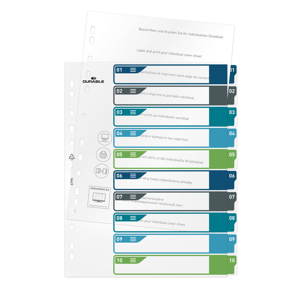Ordnerregister, PP, 1 - 10, farbige Taben, beschriftbar, A4+ hoch, 245 x 305 mm DURABLE 6795 27 DURABLE 6795 27 Überbreit EDV
