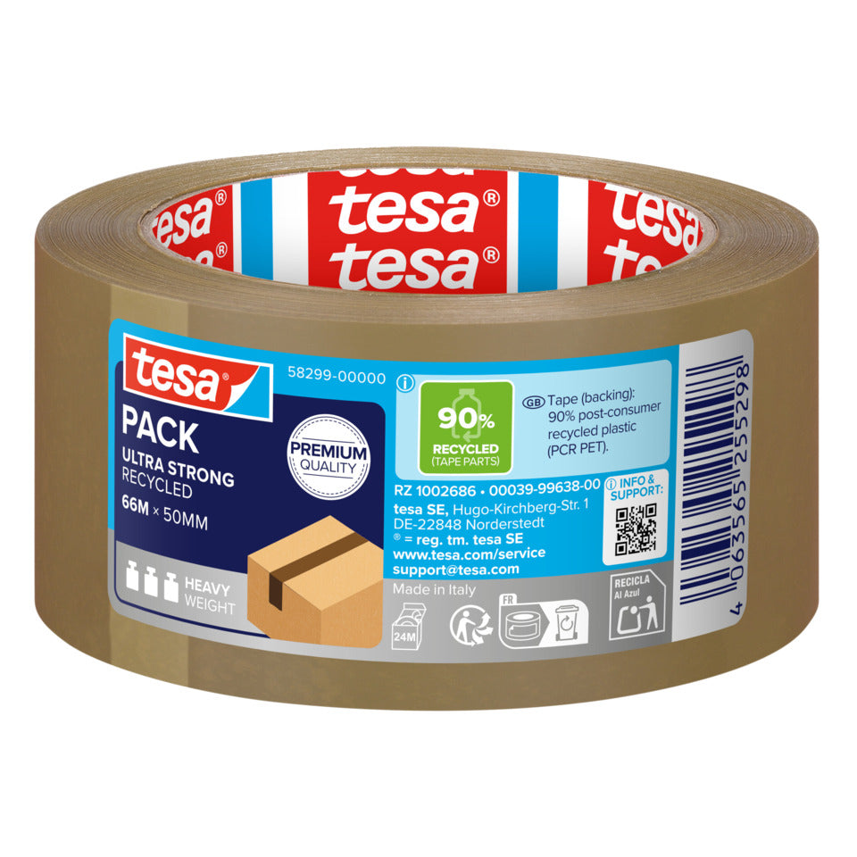 Packband tesapack® Eco & Ultra Strong ecoLogo®, PET, 66 m x 50 mm, braun TESA 58299-00000-02 TESA 58299-00000-02 50mm x66m