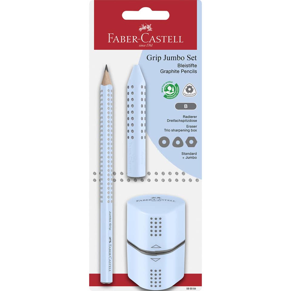 Schreibset Jumbo Grip, 3-teilig, sky blue FABER CASTELL 580084
