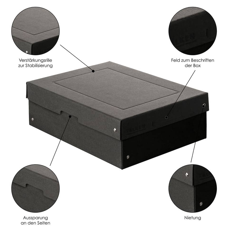 Aufbewahrungsbox PURE Box Black, A4, 100mm, schwarz FALKEN 22001704 FALKEN 22001704 PURE Black Box