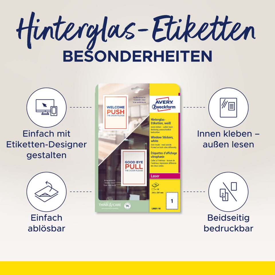 Hinterglas-Etiketten, Ø200mm, 10 Stück, weiß AVERY ZWECKFORM L9003-10