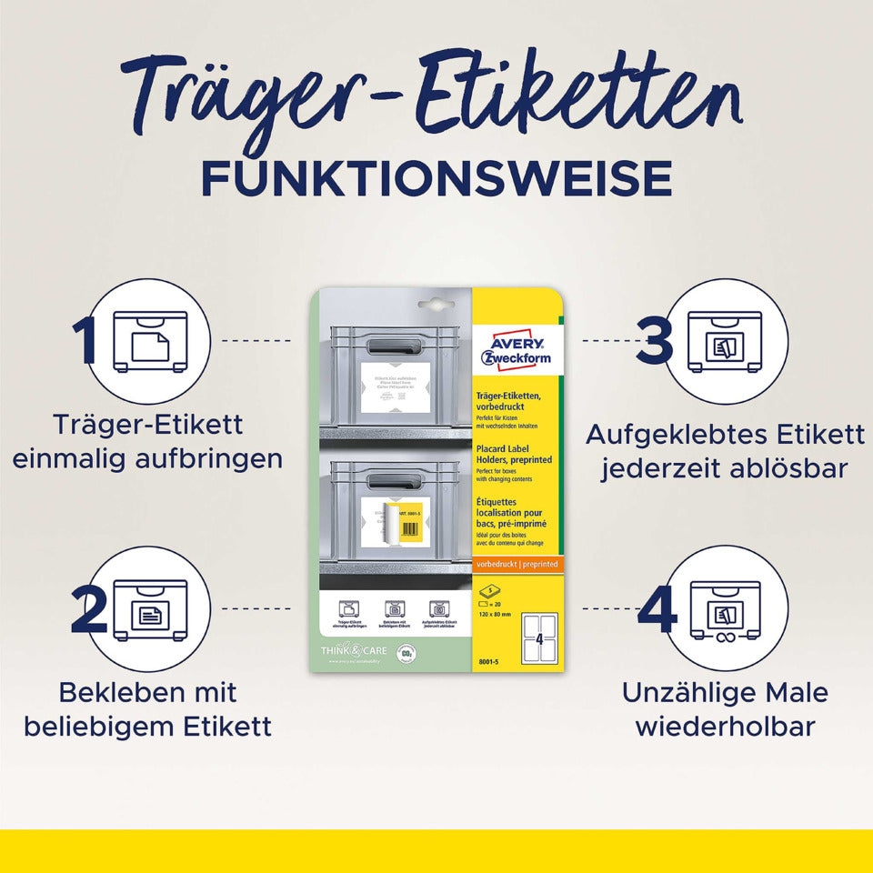 Träger-Etiketten, 120x80mm, 80 Stück, weiß/ hellgrau AVERY ZWECKFORM 8001-20 AVERY ZWECKFORM 8001-20  20Blatt