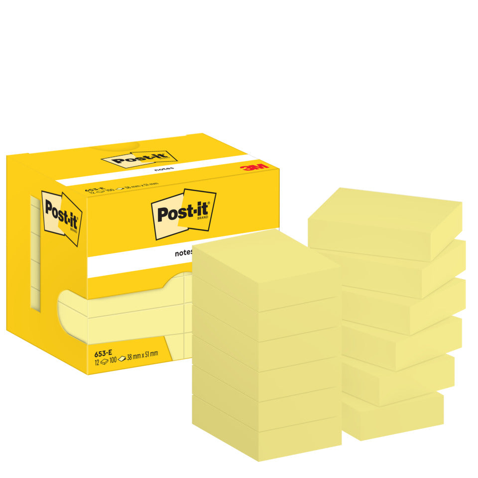 Haftnotizblock Notes, 51 x 38 mm, gelb, 12 x 100 Blatt POST-IT 653E