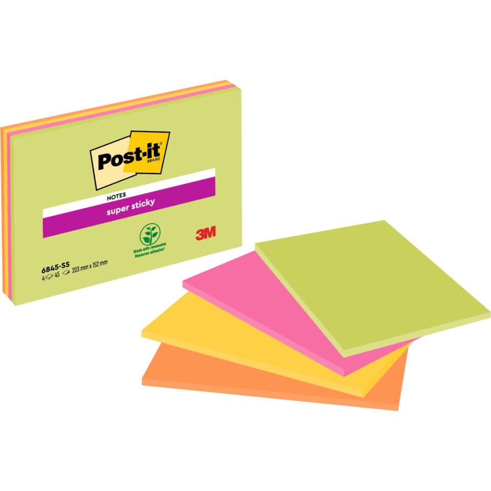 Haftnotizblock Super Sticky Meeting Notes, 203x152mm, 4x45 Blatt, neon POST-IT 6845-SSP POST IT 6845-SS EU  4St