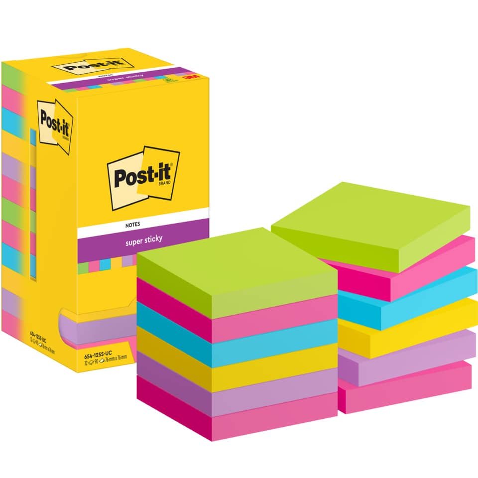 Haftnotizblock Super Sticky Ultra Colour, 76x76mm, 12x90 Blatt POST-IT 654-12SS-UC POST-IT 654-12SS-UC SuperStick