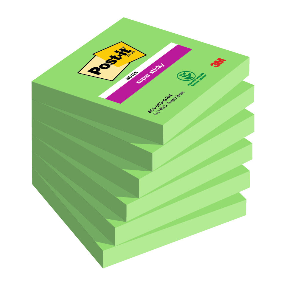 Haftnotizblock Super Sticky Notes, 76 x 76 mm, immergrün, 90 Blatt POST-IT 6546SA