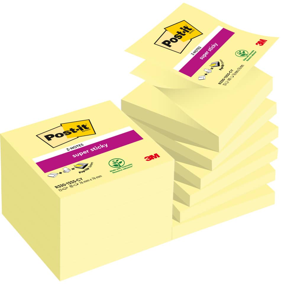 Haftnotizblock Super Sticky Z-Notes, 76x76mm, 12x90 Blatt, gelb POST-IT R330-12SS-CY POST-IT R330-12SS-CY 76x76mm