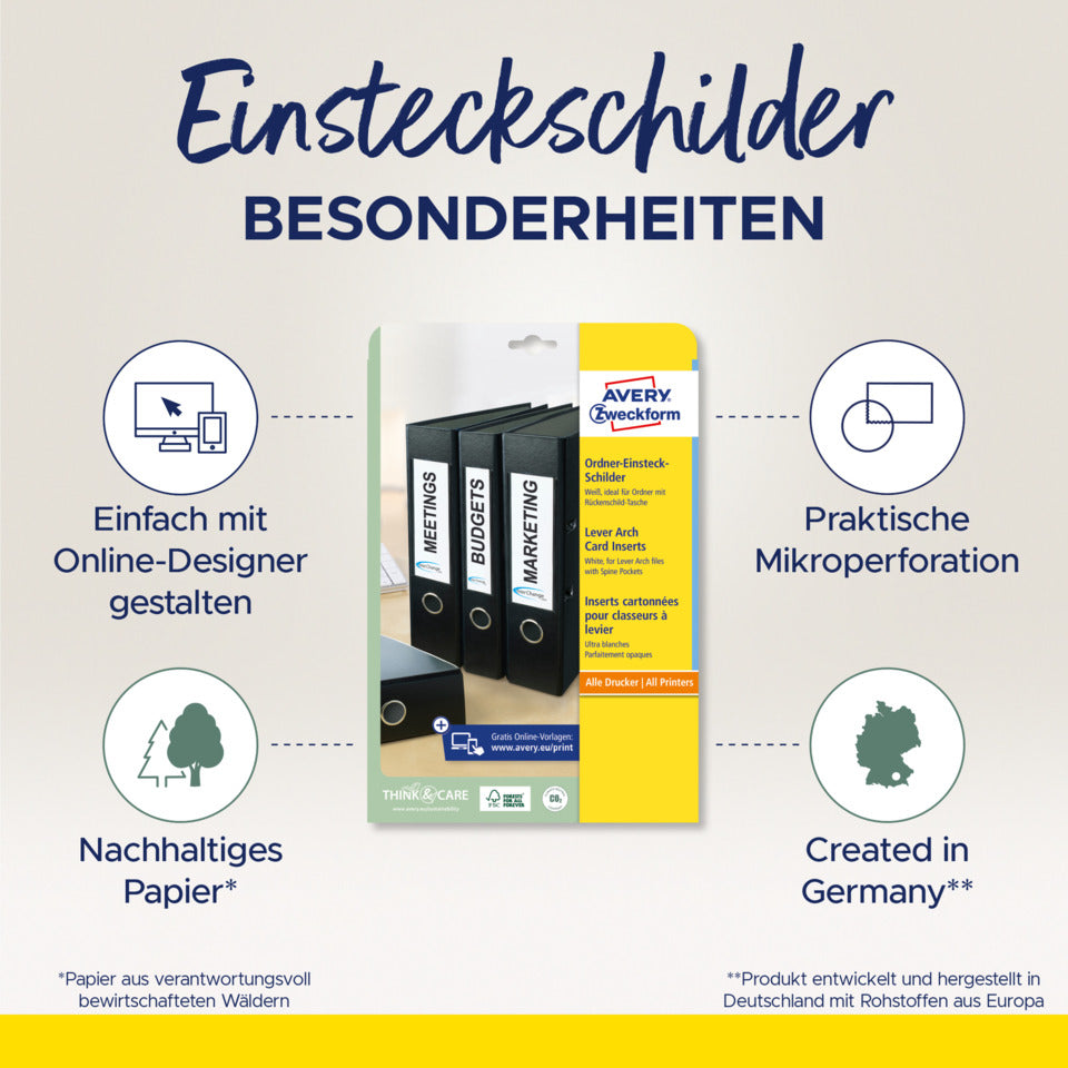 Ordnerrücken-Einsteckschild, 30 x 190 mm, schmal/kurz, 225 Stück, weiß AVERY ZWECKFORM C32266-25 ZWECKFORM C3226625 PG25BL