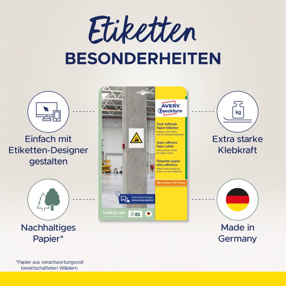 Universaletiketten stark haftend, 45,7x21,2mm, 960 Stück, weiß AVERY ZWECKFORM L7873-20