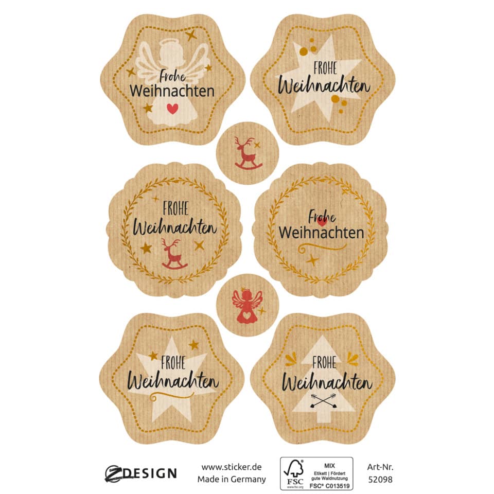 Weihnachtssticker Frohe Weihnachten, 8 Stück AVERY ZWECKFORM 52098 Z-DESIGN 52098