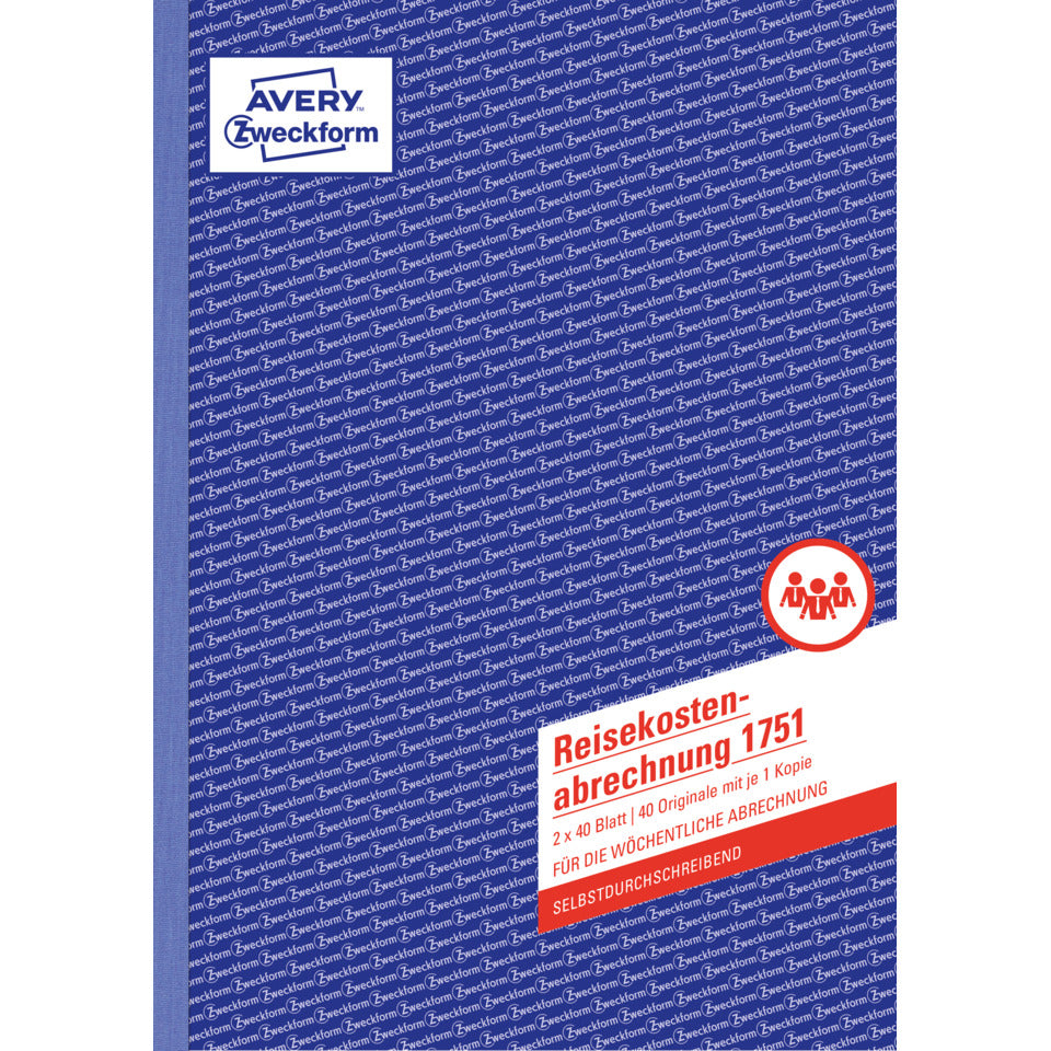 Reisekostenabrechnung, A4, selbstdurchschreibend, 2x40 Blatt AVERY ZWECKFORM 1751