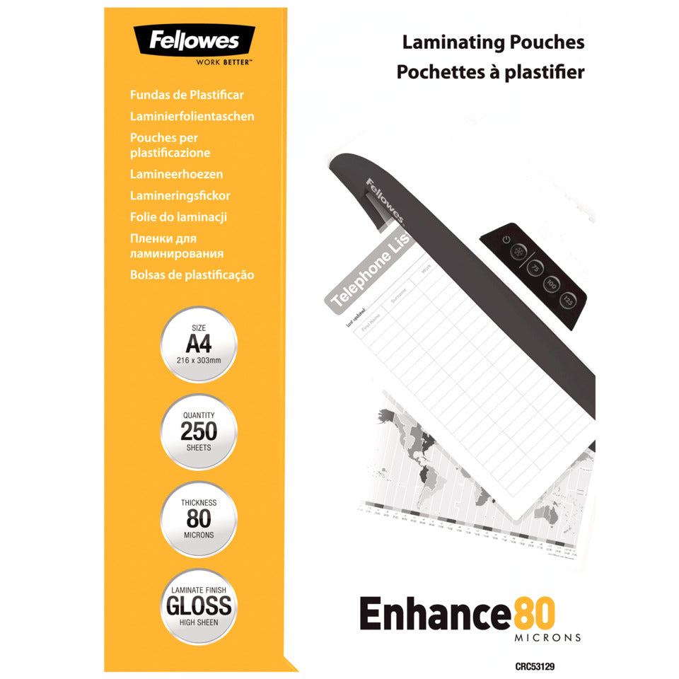 Laminierhülle Value Pack Enhance, A4, 2 x 80 µm, glänzend, 250 Stück FELLOWES 5312903