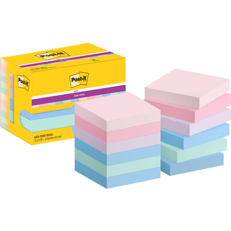 Haftnotizblock Super Sticky Notes Soulful Collection, 47,6 x 47,6 mm, 12 x 90 Blatt POST-IT 622-12SS-SOUL POST-IT 622-12SS-SOUL 47,6x47,6mm