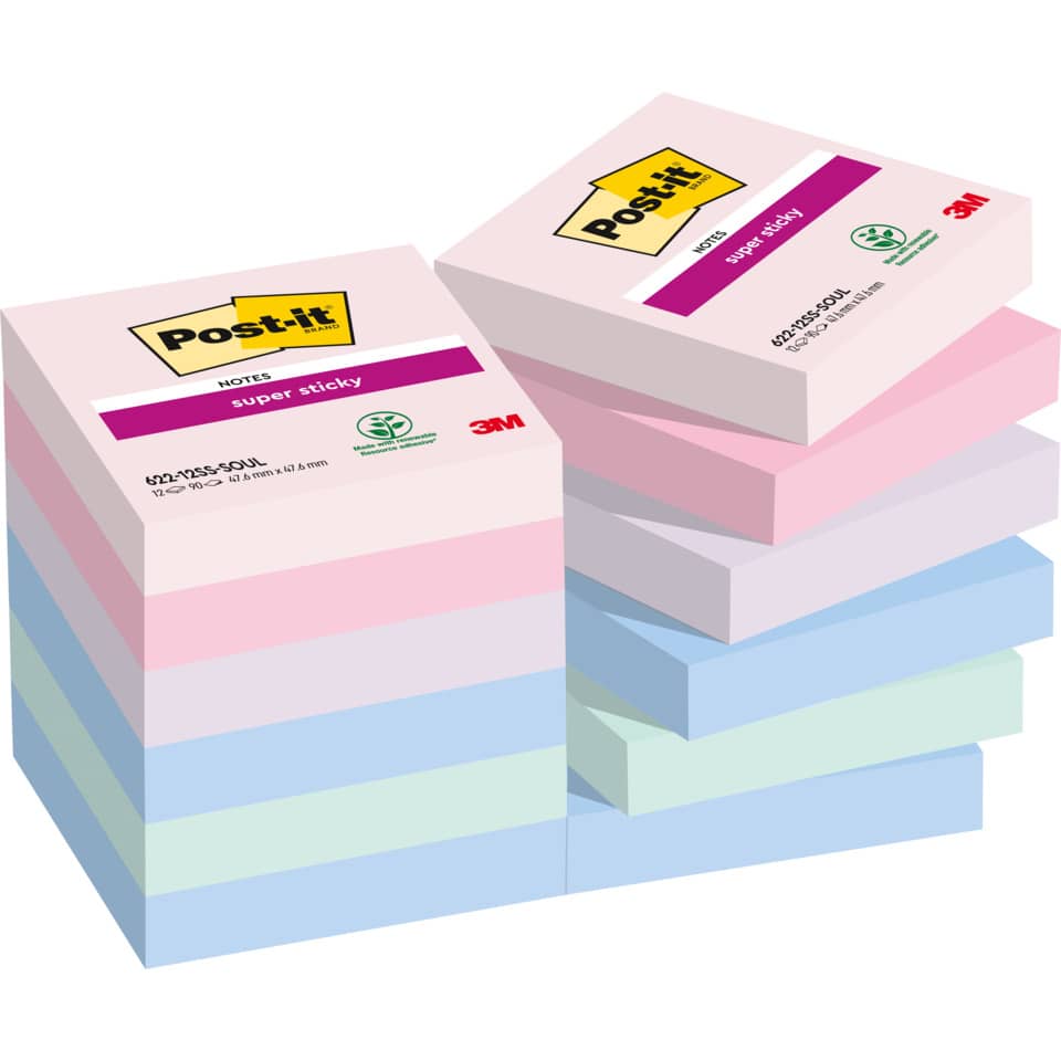 Haftnotizblock Super Sticky Notes Soulful Collection, 47,6 x 47,6 mm, 12 x 90 Blatt POST-IT 622-12SS-SOUL POST-IT 622-12SS-SOUL 47,6x47,6mm