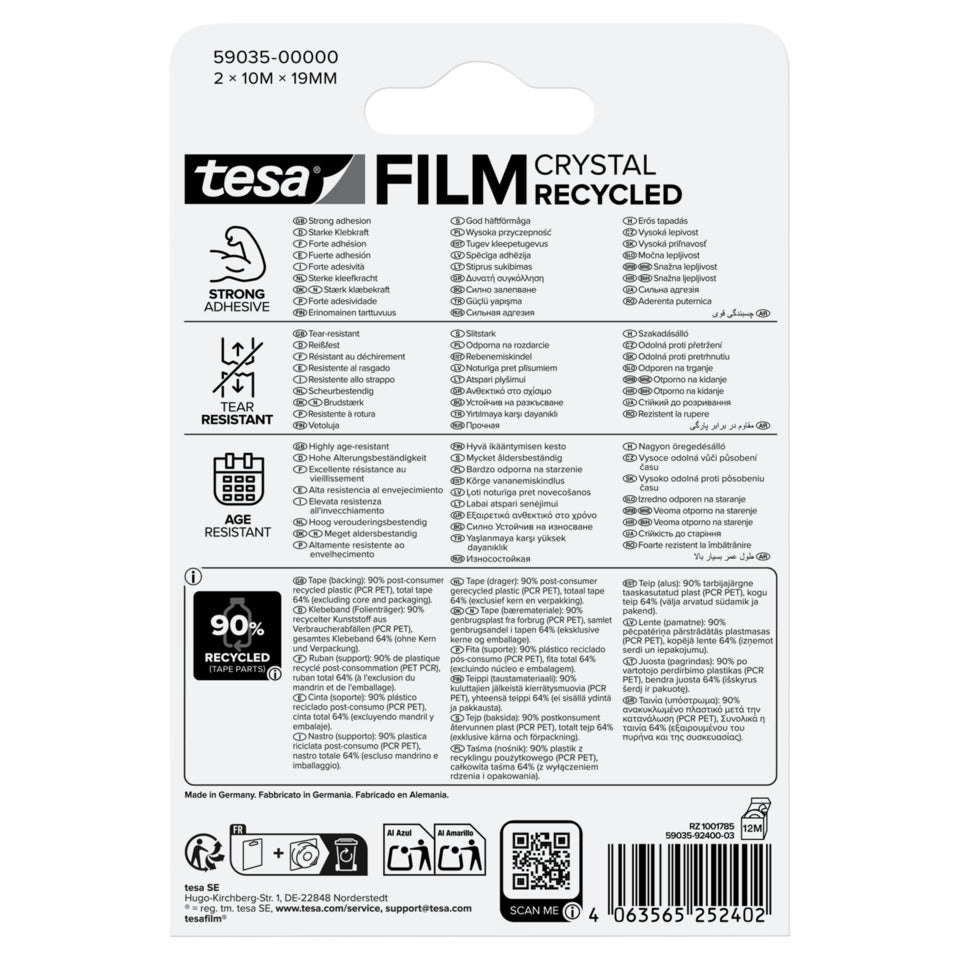 Klebefilm tesafilm® eco & crystal, 10mx19mm, 2 Rollen TESA 59035-00000-00 TESA 59035-00000-00 19mm x10m