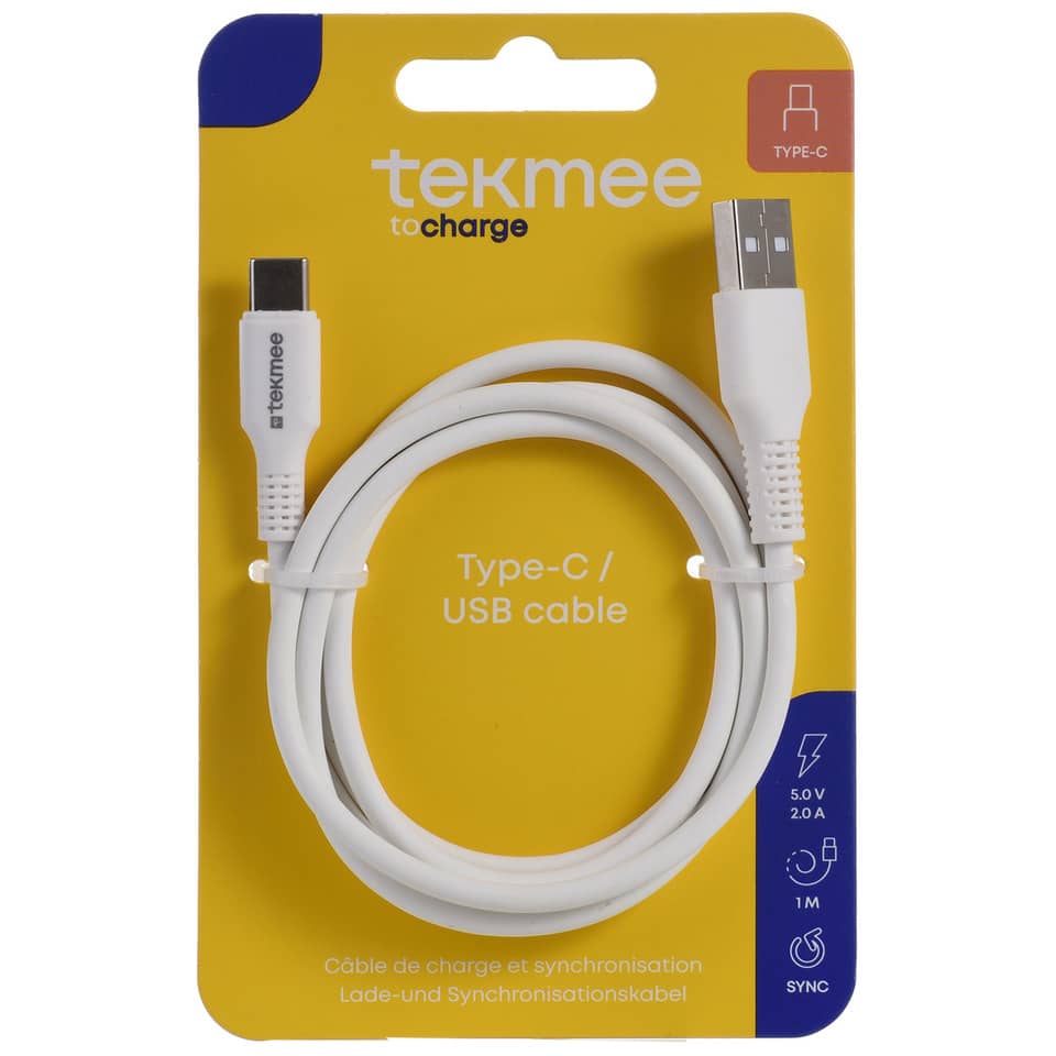 Ladekabel USB-A/USB-C, Nylon, weiß TEKMEE 40430170 TEKMEE 40 43 01 70