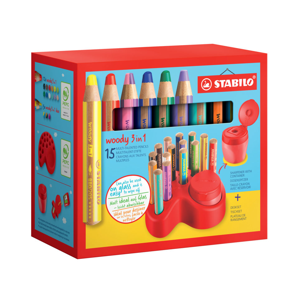 Aquarellfarbstift Tischset Woody 3in1, sortiert STABILO 880/15-01