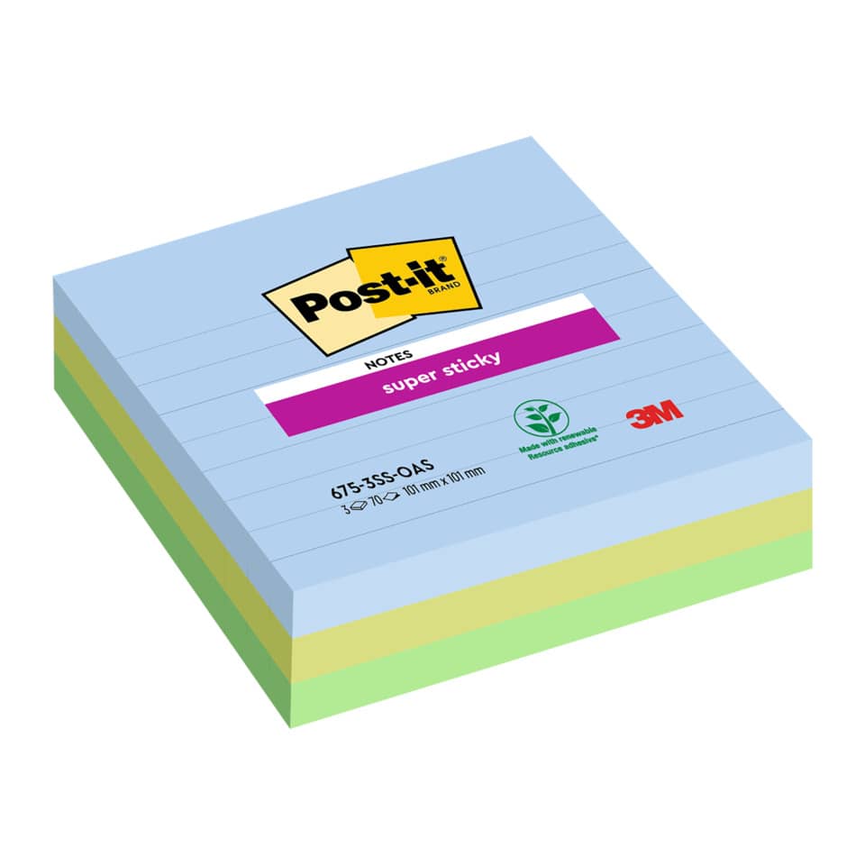 Haftnotizblock Super Sticky Notes Oasis Collection, 101x101mm, 3x70 Blatt, liniert POST-IT 675-3SS-OAS POST-IT 675-3SS-OAS 101x101mm