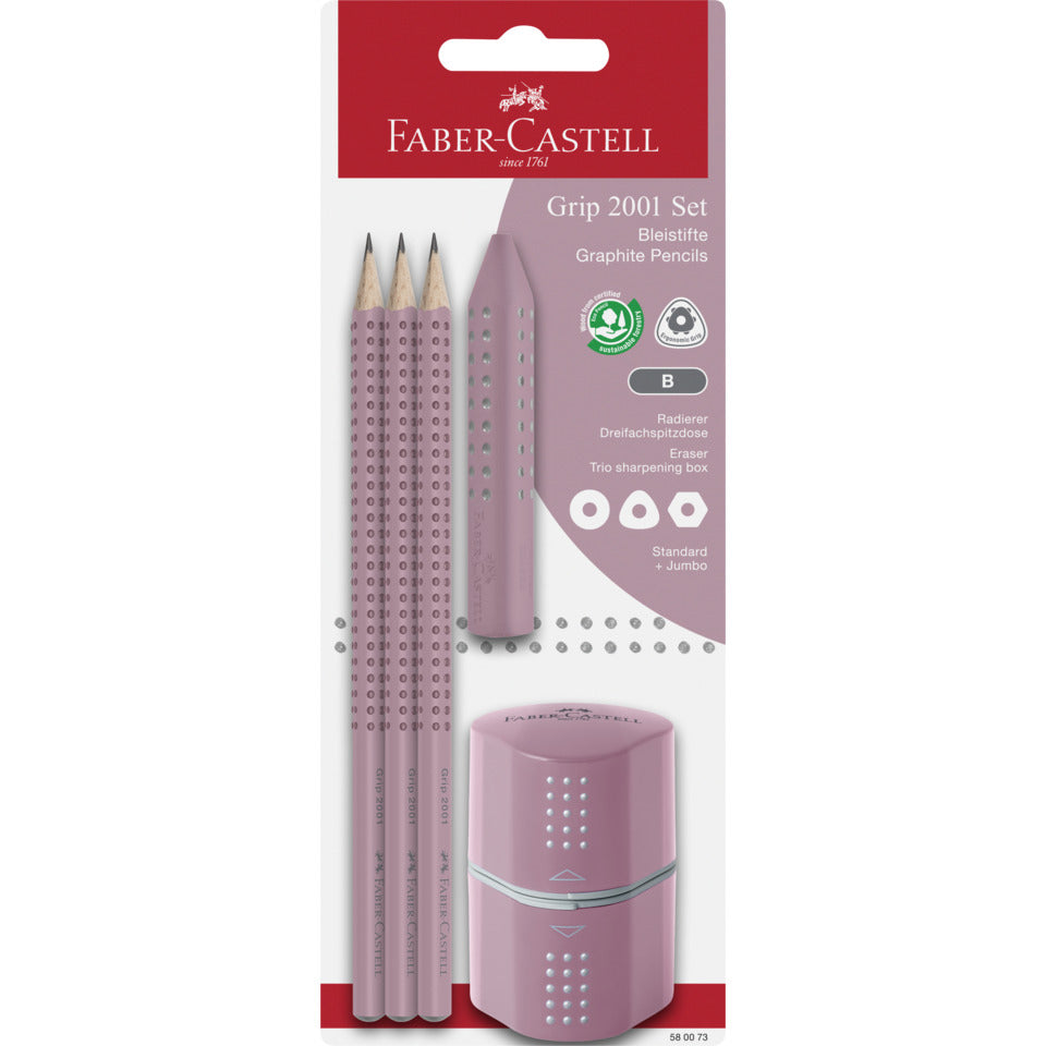 Schreibset Grip 2001 B, 5-teilig, rose shadows FABER CASTELL 580073