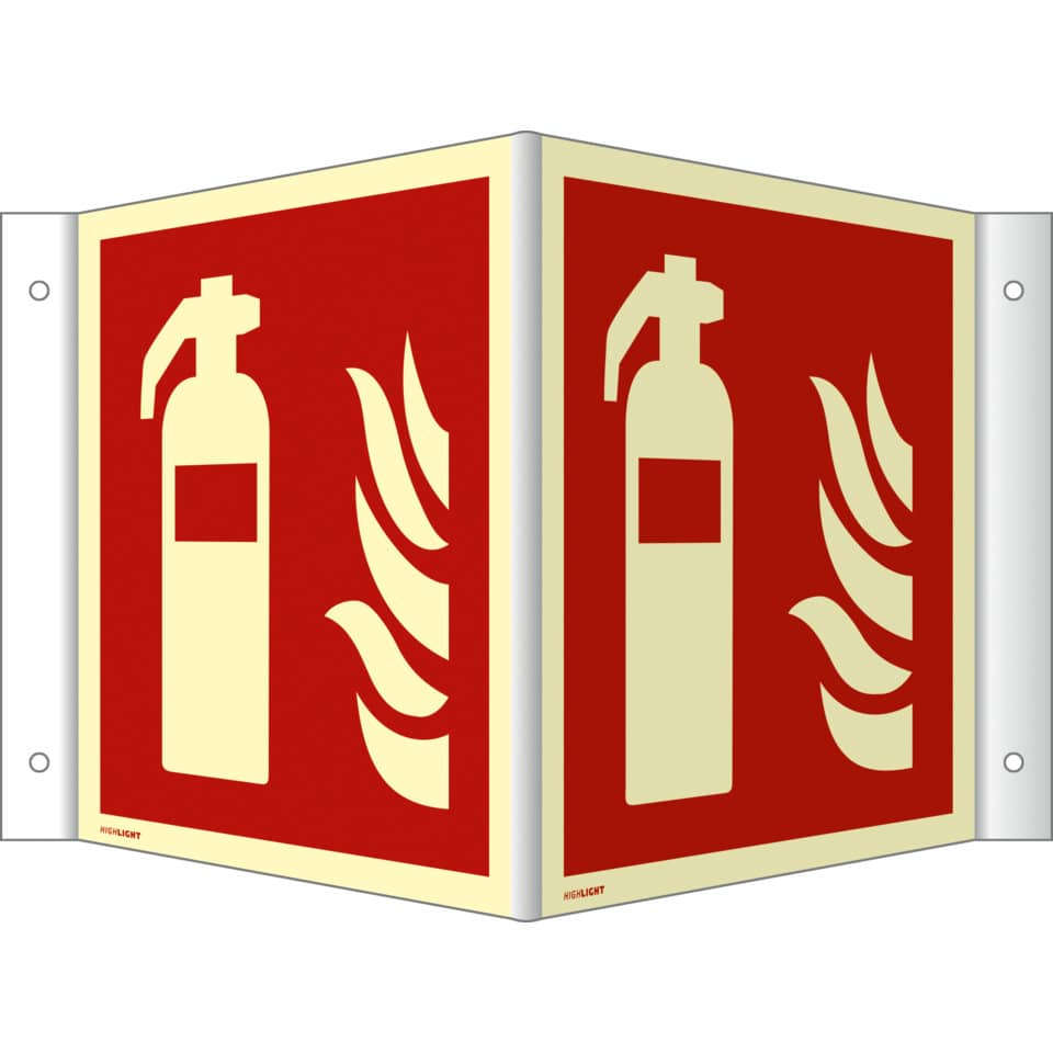 Winkelschild Feuerlöscher, 200x200mm, nachleuchtend, ISO 7010 MOEDEL 76838 MOEDEL 76838 nachl. 200x200mm