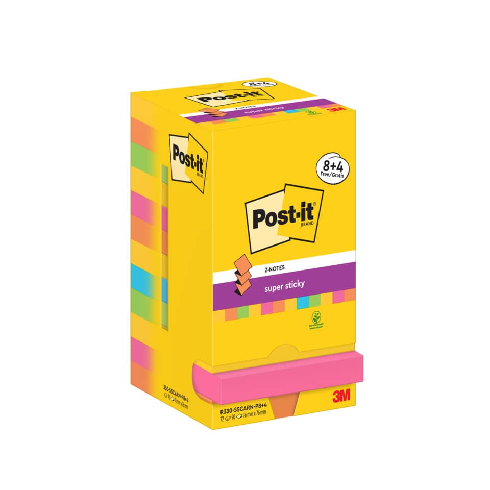 Haftnotizblock Super Sticky Z-Notes Promotion Carnival Collection, 76 x 76 mm, 12 x 90 Blatt POST-IT R330SSCARN-P8+4 POST-IT R330SSCARN-P8+4 76x76mm