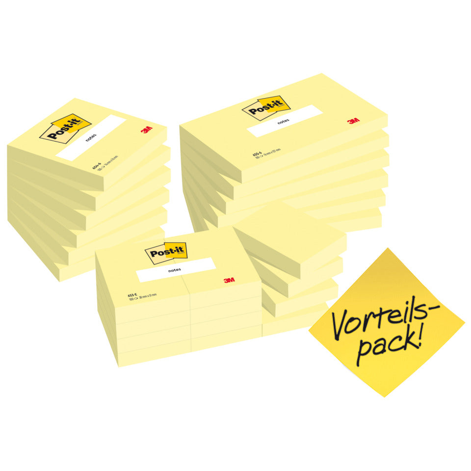 Haftnotizblock Notes Promotion, gelb, 6 x 654 + 6 x 655 + 12 x 653 gratis, (24 Blöcke) POST-IT 6546-6556+65312 POST-IT 654Y6-655Y6+653Y 12x653 gratis
