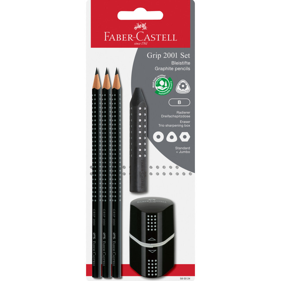 Schreibset Bleistift Grip 2001, 5-teilig, schwarz FABER CASTELL 580024